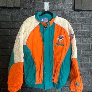 Vintage Miami Dolphins Jacket Mens Large Teal Orange NFL Football Starter 90s